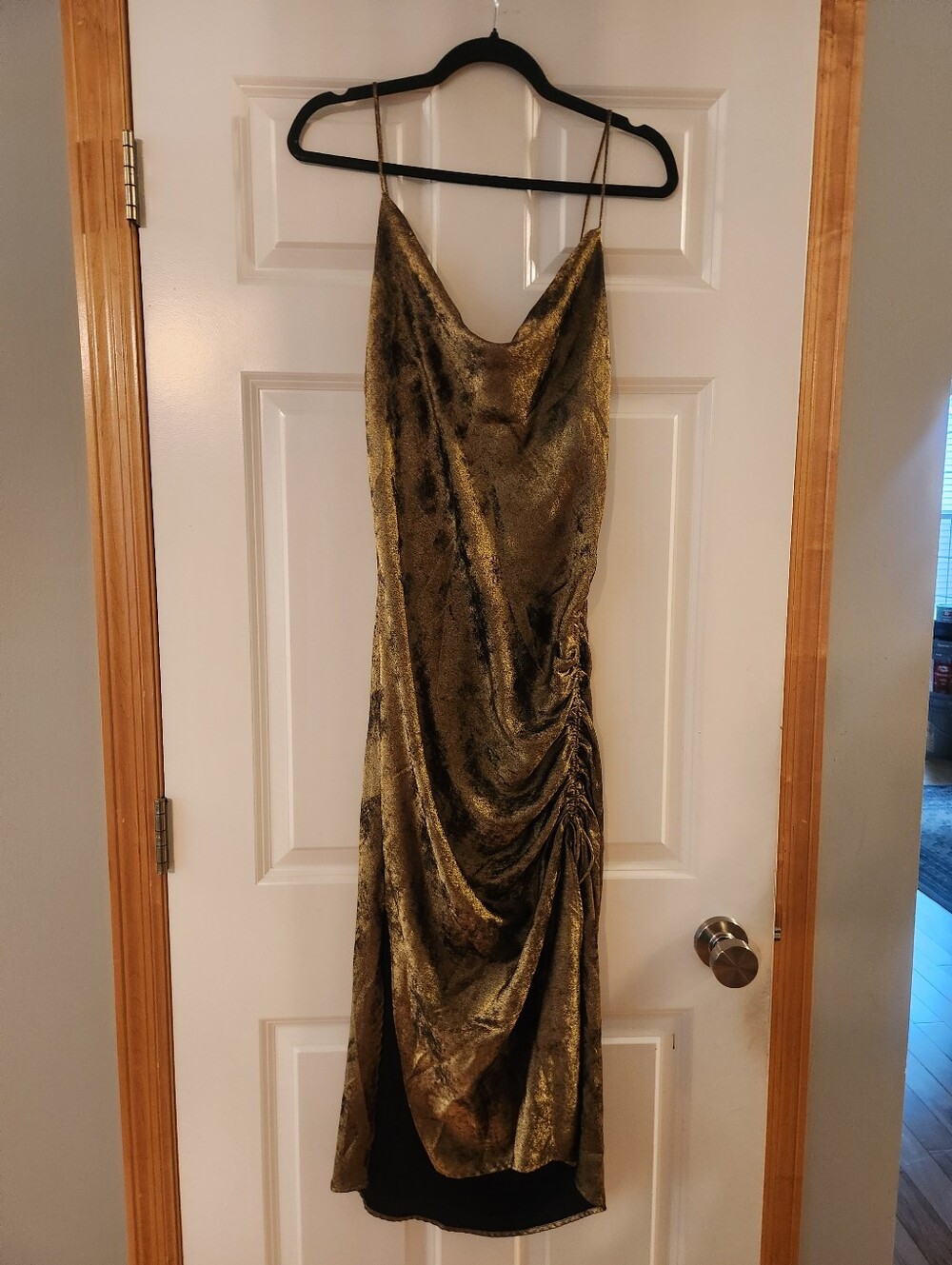 Zara Gold Slip Dress with Side Ruching